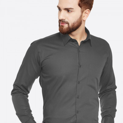 Men Grey Slim Fit French Cuff Formal Shirt