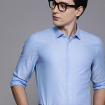 "Men Blue Micro Ditsy Printed Slim Fit Pure Cotton Formal Shirt "