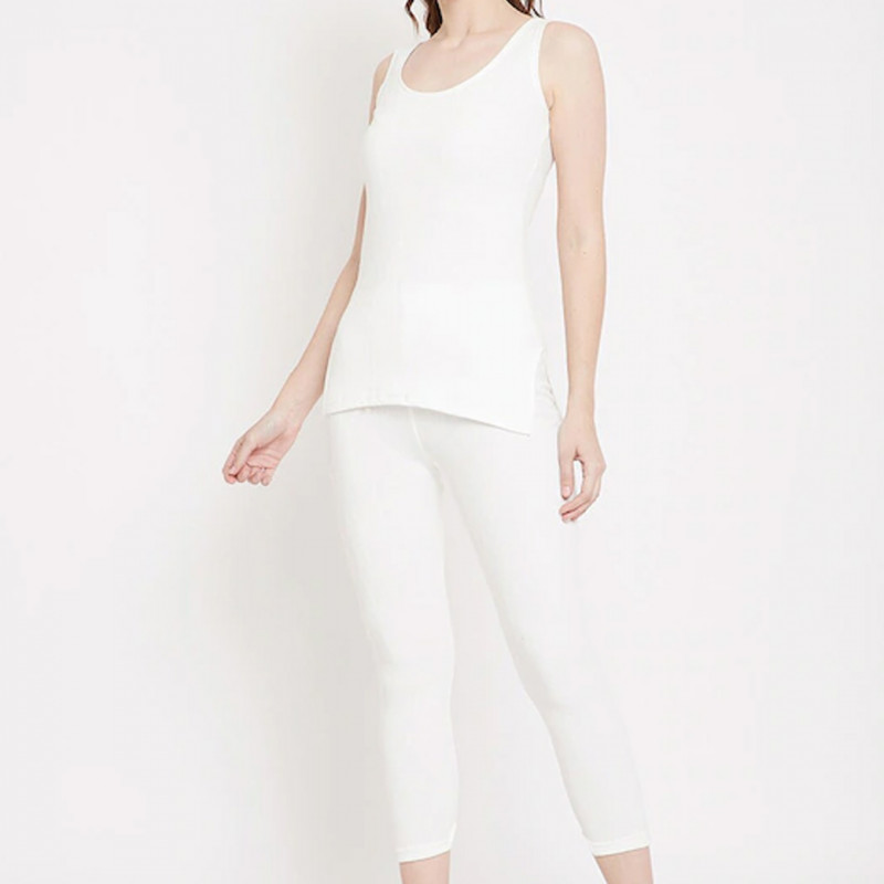 Women Off White Solid Thermal Top