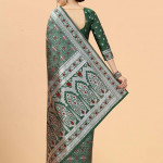 Green & Orange Woven Design Zari Silk Cotton Banarasi Saree