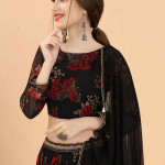Black & Red Printed Ready to Wear Lehenga & Blouse With Dupatta