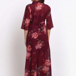Burgundy & Pink Floral Printed Nightdress With Robe