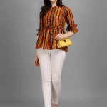 Yellow & Brown Printed Cinched Waist Top