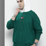 Men Green Brand Logo Applique Hooded Sweatshirt