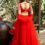 Red & Gold-Toned Embellished Ready to Wear Lehenga & Blouse With Dupatta